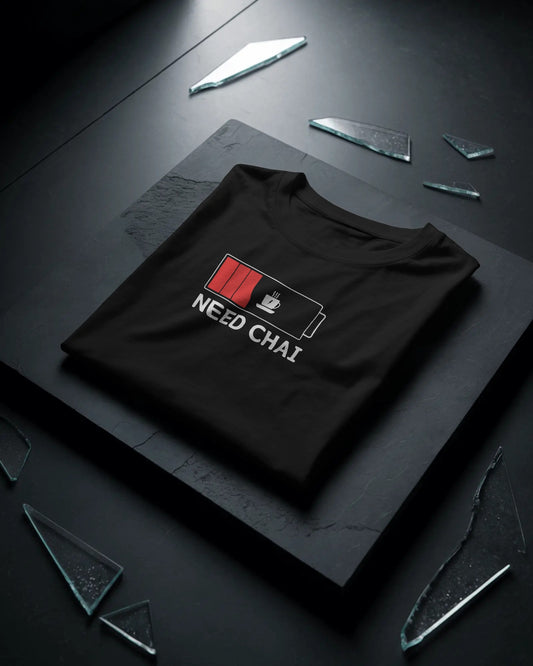 "Need Chai Battery T-Shirt – Funny Tea Lover Graphic Tee for Daily Wear"