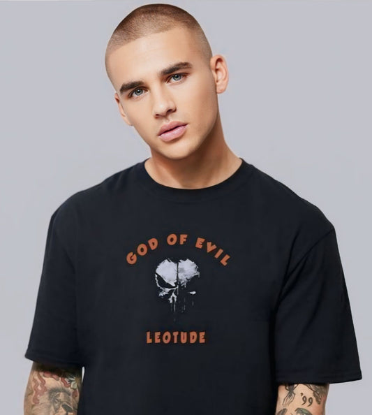 Men’s Oversized Graphic T-Shirt – “God of Evil” Skull Print | Streetwear Black Tee