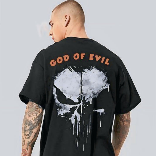 Men’s Oversized Graphic T-Shirt – “God of Evil” Skull Print | Streetwear Black Tee