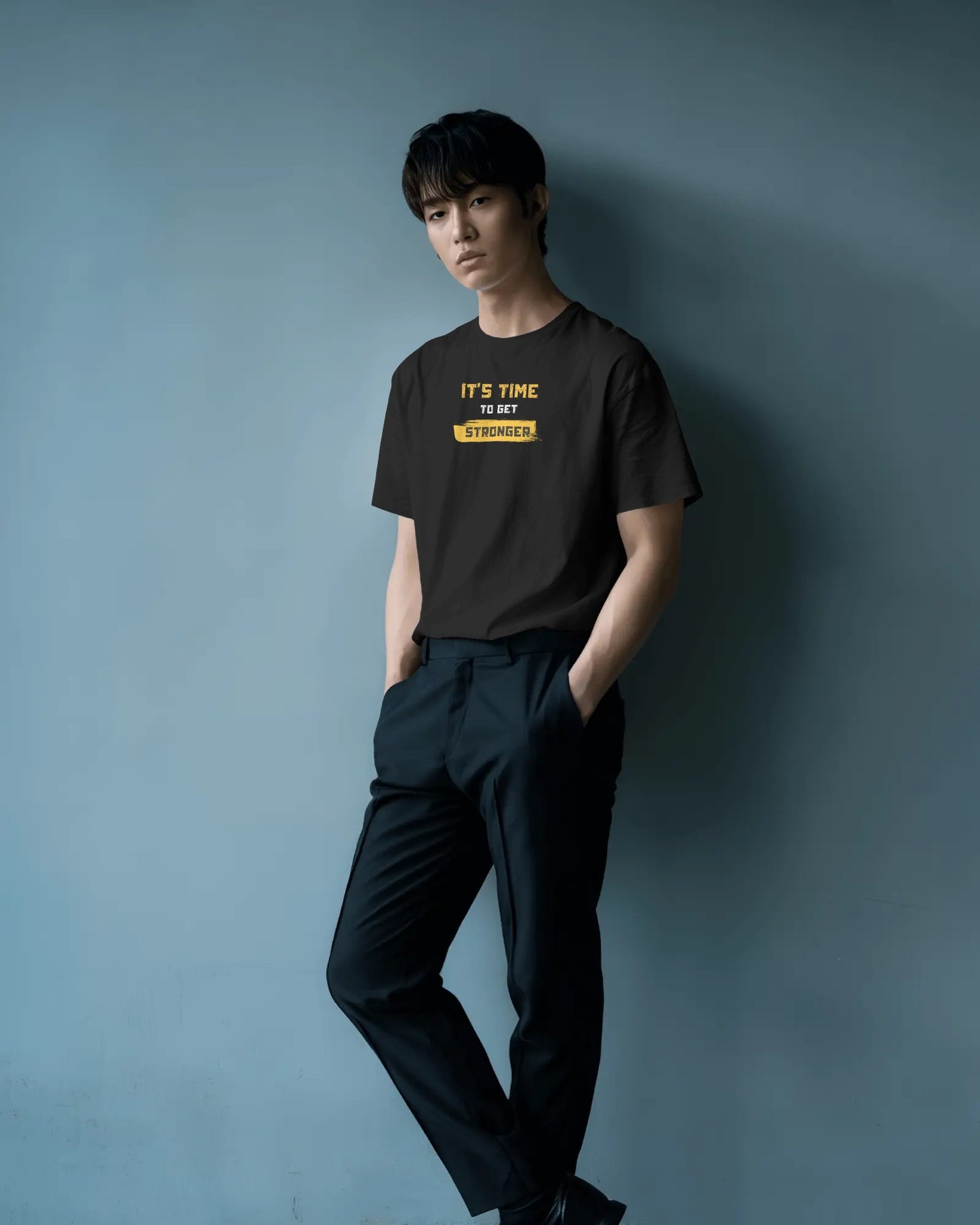 Black Graphic T-Shirt – "It’s Time to Get Stronger" Motivational Tee