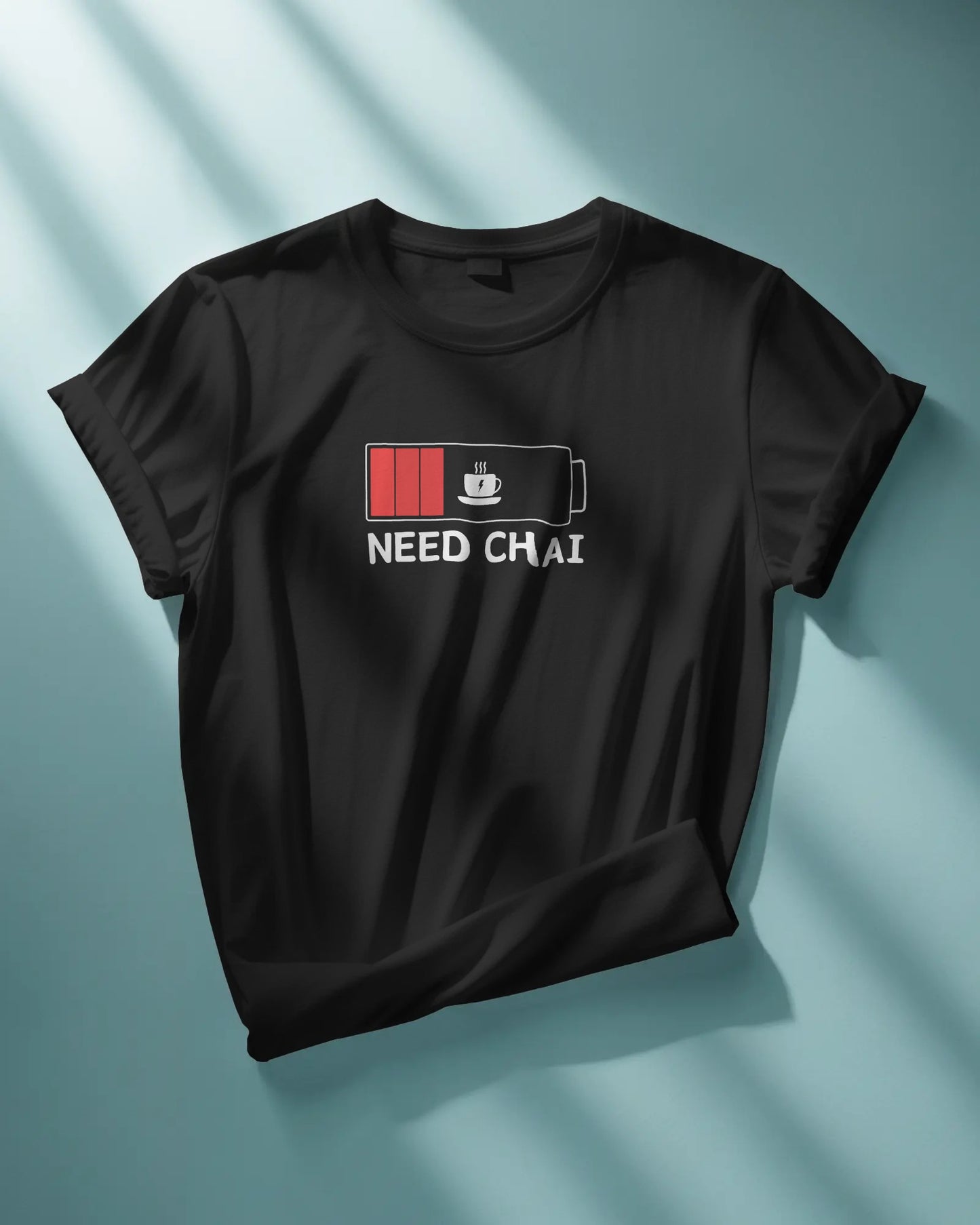 "Need Chai Battery T-Shirt – Funny Tea Lover Graphic Tee for Daily Wear"