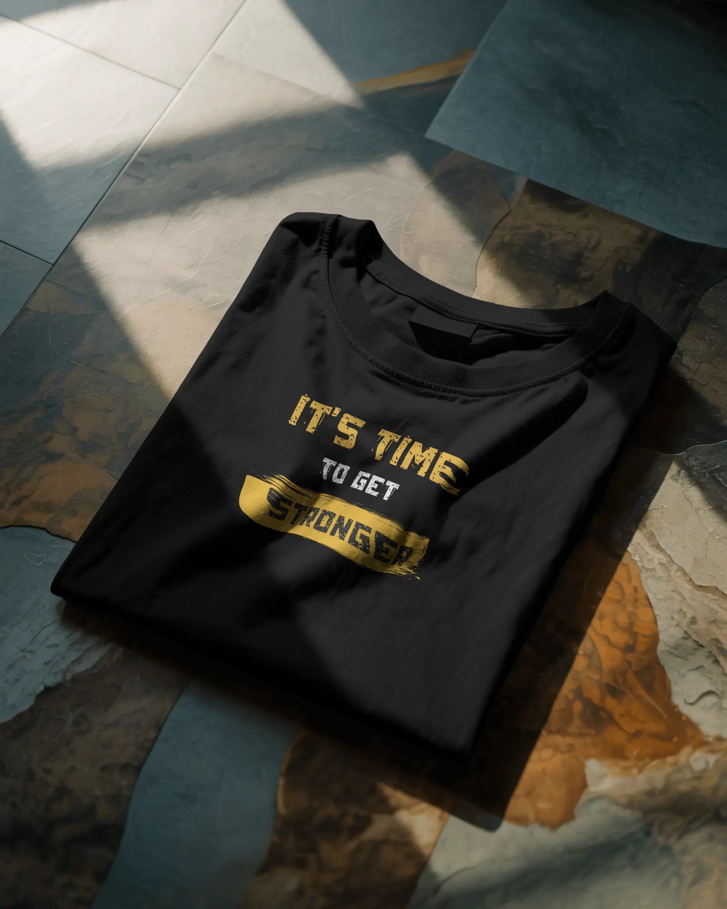 Black Graphic T-Shirt – "It’s Time to Get Stronger" Motivational Tee