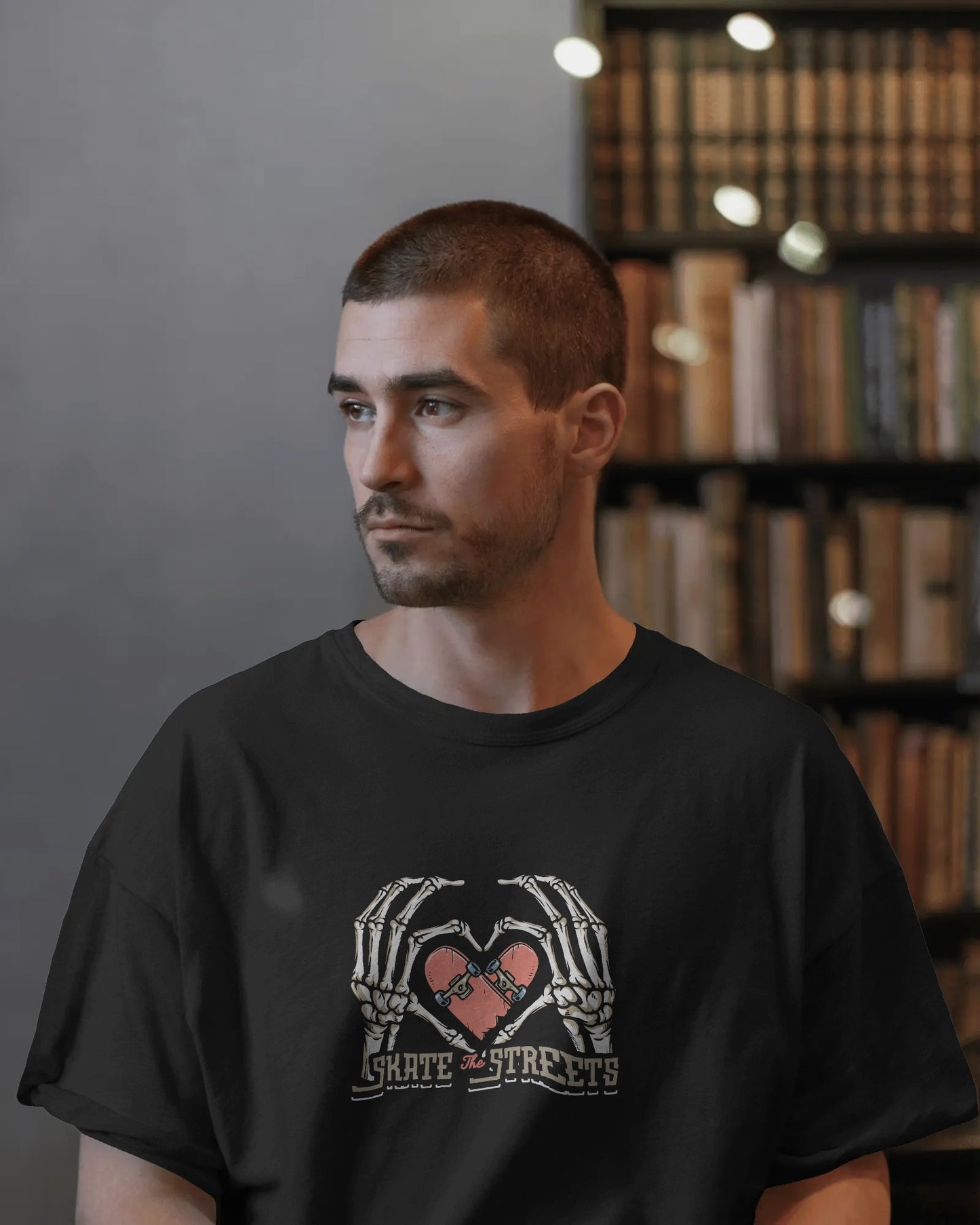 Skate the Streets Skeleton Heart Graphic T-Shirt – Classic Fit