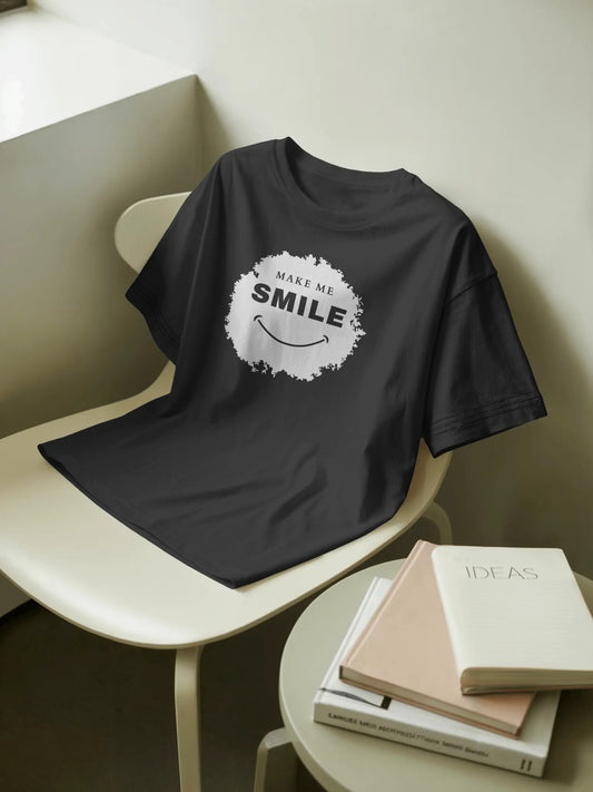 Black Graphic T-Shirt – "Make Me Smile" Fun & Casual Tee
